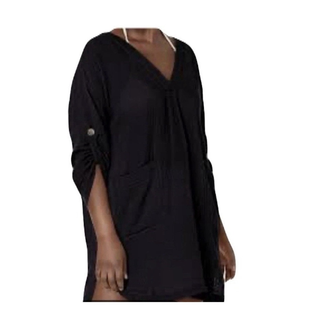 Seafolly Coverup Size M Black Swim Cover-up Gauzy Resort Textured Beach Yacht